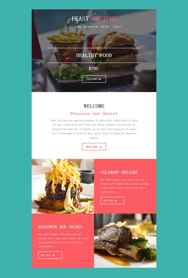 纯色背景美食网页模板插图